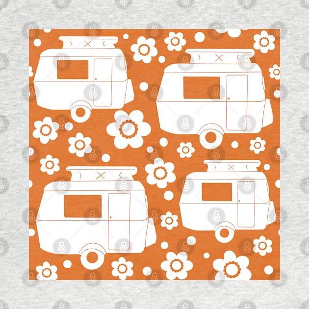 Daisy Polka Dot Vintage Caravan Pattern in Orange and White by NattyDesigns